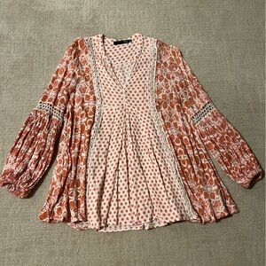 MAX Jeans Women's Pink and cream Patterned Top size XS